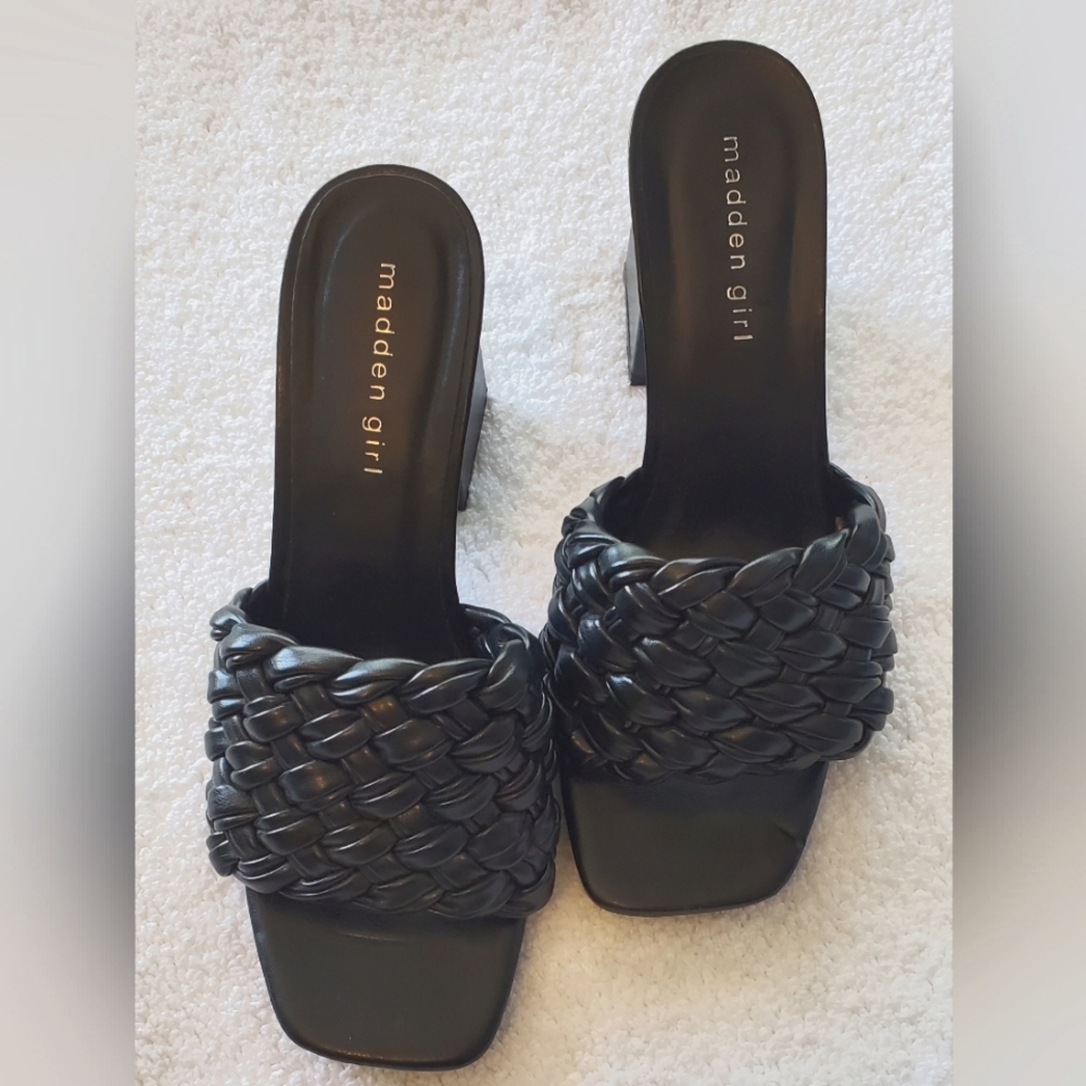 Madden Girl Black Braided Slide Sandals